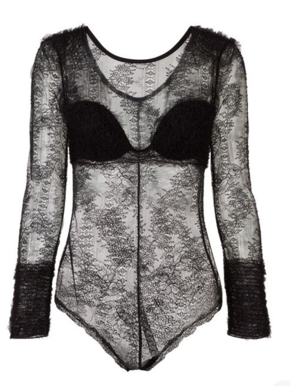 La Perla Sheer Black Lace Long Sleeve Bodysuit